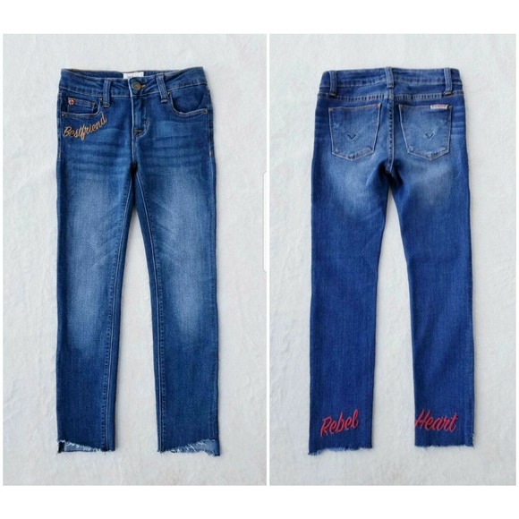 GIRL'S HUDSON 2-PIECE "BESTFRIEND BIG REBEL HEART" STRETCH JEANS + JACKET Sz 10 - Picture 2 of 12